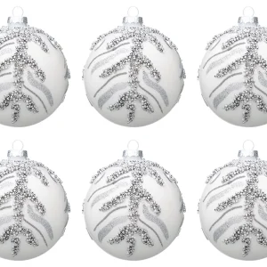 Palline di Natale in Vetro Bianche Argento Eleganti